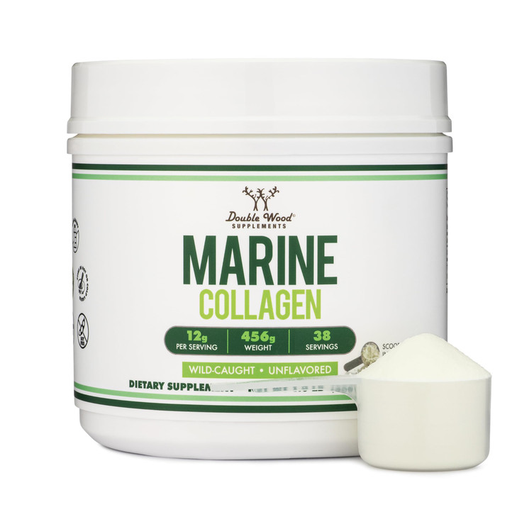 Double Wood Supplements Marine Collagen Powder (1 LB / 16 OZ of Quick Dissolve Marine Collagen Peptides) Wildcaught, Unflavored, Micronized - Scoop I