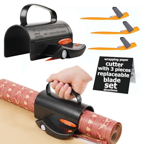 Wrapping Paper Cutter with 3 Replaceable Blades | Gift Wrap Cutter with Handle and Wheels | Birthday and Christmas Wrapping Paper Cutter Slider for A