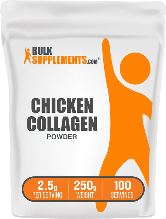 BulkSupplements.com Chicken Collagen Powder - Hydrolyzed Collagen Supplement, for Hair, Skin, & Nails - Unflavored & Gluten Free, 2.5g per Serving, 2