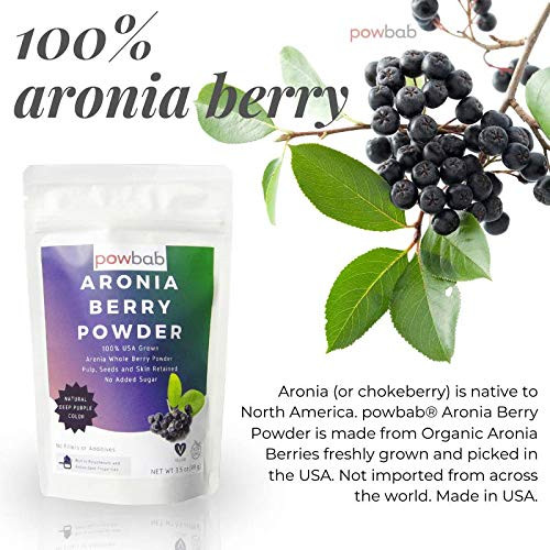 powbab Aronia Berry Powder from 100% USA Grown Organic Aronia Chokeberry. No Added Sugar. Not Freeze Dried. Made in The USA Black Chokeberry (3.5 Oz)