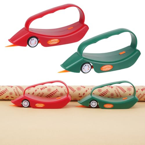 AMZBS 2-Pack Wrapping Paper Cutter with 3 Replaceable Blades Gift Wrap Cutter with Wheels Birthday and Christmas Wrapping Paper Cutter Slider Wrappin