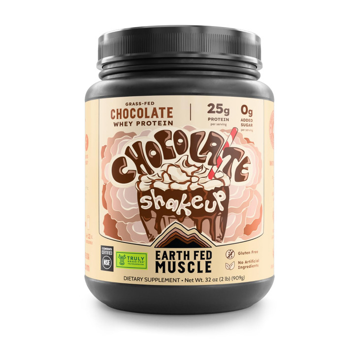 Earth Fed Muscle Chocolate Shakeup Truly Grass Fed Whey Protein Isolate NSF-Certified. No Artificial Ingredients, Soy Free, Gluten Free, Non-GMO and