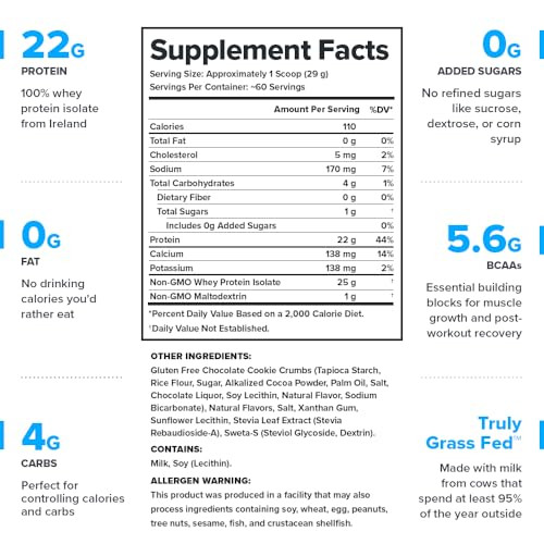 LEGION Whey+ Protein Whey Isolate from Grass Fed Cows (Cookies & Cream, 60 Servings) - Whey Protein Isolate Low Calorie, Non-GMO, Sugar Free, Lactose
