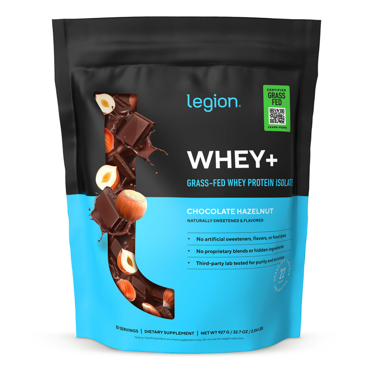 LEGION Whey+ Protein Whey Isolate from Grass Fed Cows (Chocolate Hazelnut, 30 Servings) - Whey Protein Isolate Powder Low Calorie, Non-GMO, Sugar Fre