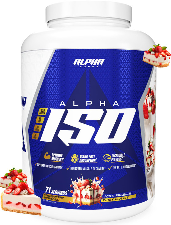 Alpha Supps ISO, Low Carb 100% Whey Protein Isolate Powder, 25 Grams Per Serving, Helps Support Muscle Growth, Low Sugar and Gluten Free (Strawberry
