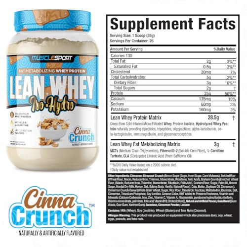 Musclesport Lean Whey Revolution Protein Powder - Whey Protein Isolate - Low Calorie, Low Carb, Low Fat, Incredible Flavors - 25g Protein per Scoop