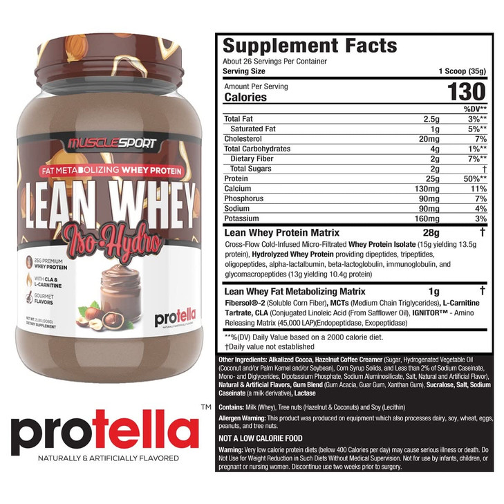 Musclesport Lean Whey Revolution Protein Powder - Whey Protein Isolate - Low Calorie, Low Carb, Low Fat, Incredible Flavors - 25g Protein per Scoop