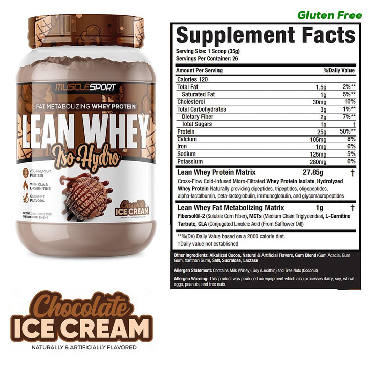 Musclesport Lean Whey Revolution Protein Powder - Whey Protein Isolate - Low Calorie, Low Carb, Low Fat, Incredible Flavors - 25g Protein per Scoop