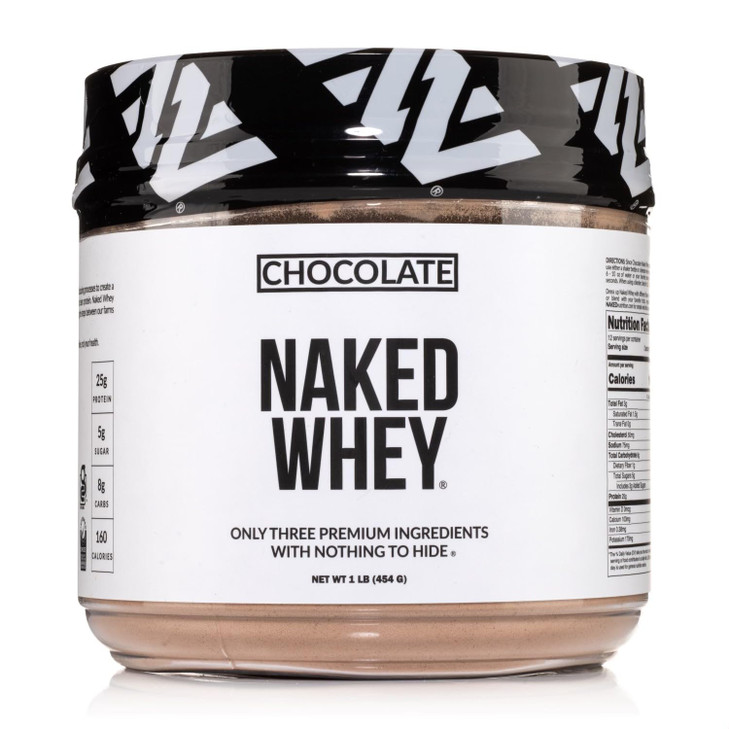 NAKED Chocolate Whey 1LB - All Natural Grass Fed Whey Protein Powder, Organic Cacao, and Coconut Sugar - No GMO, No Soy, and Gluten Free, Aid Growth
