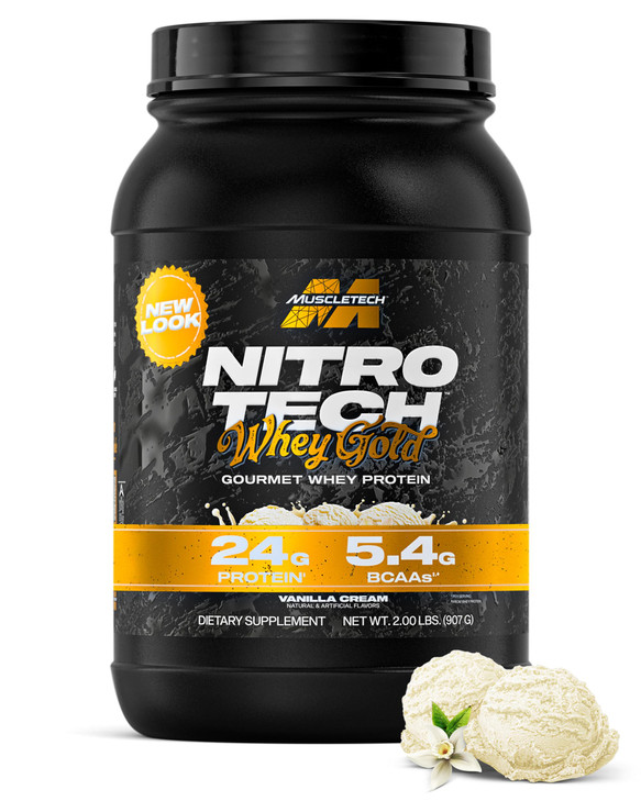 MuscleTech Whey Protein Powder (Vanilla Cream, 2LB) - Nitro-Tech Whey Protein Isolate Smoothie Mix for Lean Muscle & Recovery - 24g of Whey Gold for