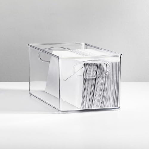 mDesign Small Plastic Office Storage Container Bins with Handles for Organization in Filing Cabinet, Closet Shelf, or Desk Drawers, Organizer for Not