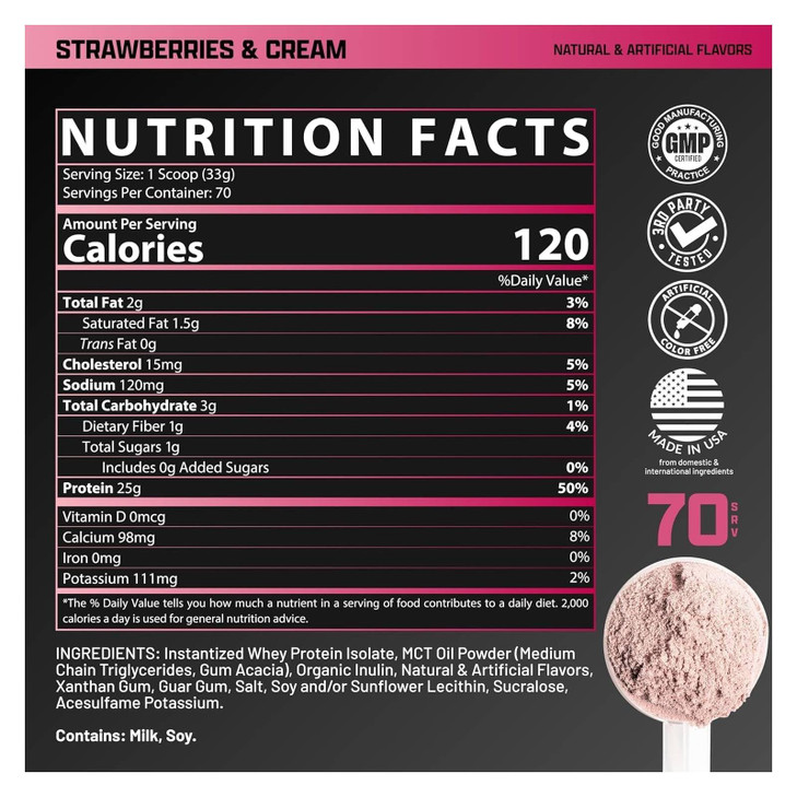 Nutrex Research IsoFit Whey Protein Powder Instantized 100% Whey Protein Isolate (30 Servings (Pack of 1), Strawberries & Cream)