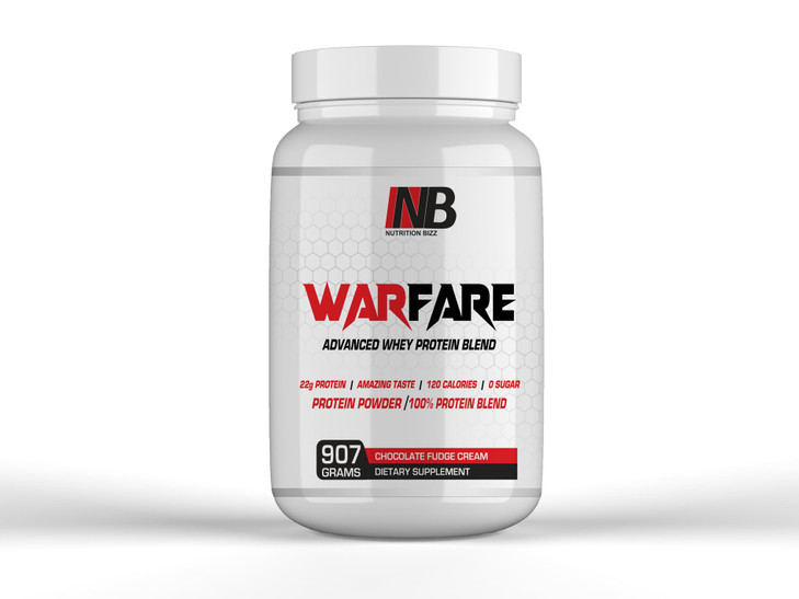 NutritionBizz Warfare 2 lbs Advanced Whey Protein Blend 22g Protein per Serving Amazing Flavors (2 lbs, Chocolate Fudge Cream)