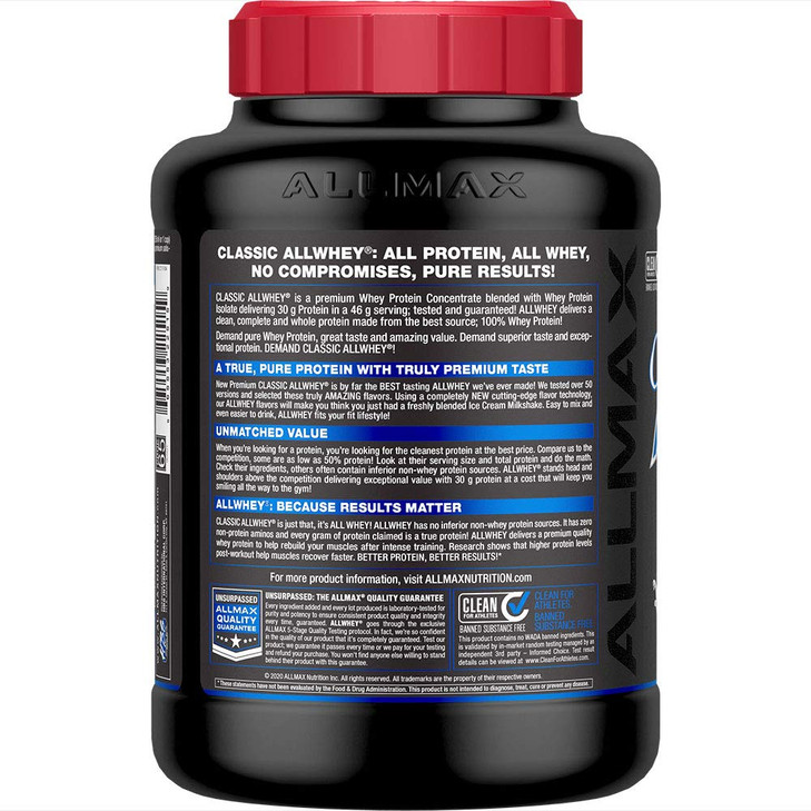 ALLMAX Classic ALLWHEY, Cookies & Cream - 5 lb - 30 Grams of Protein Per Scoop - Gluten Free - Approx. 49 Servings