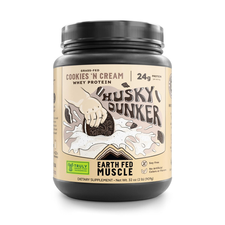 Earth Fed Muscle Husky Dunker Cookies N' Cream Truly Grass Fed Whey Protein Powder - No Artificial Ingredients, Soy Free, Non-GMO and Hormone Free (2