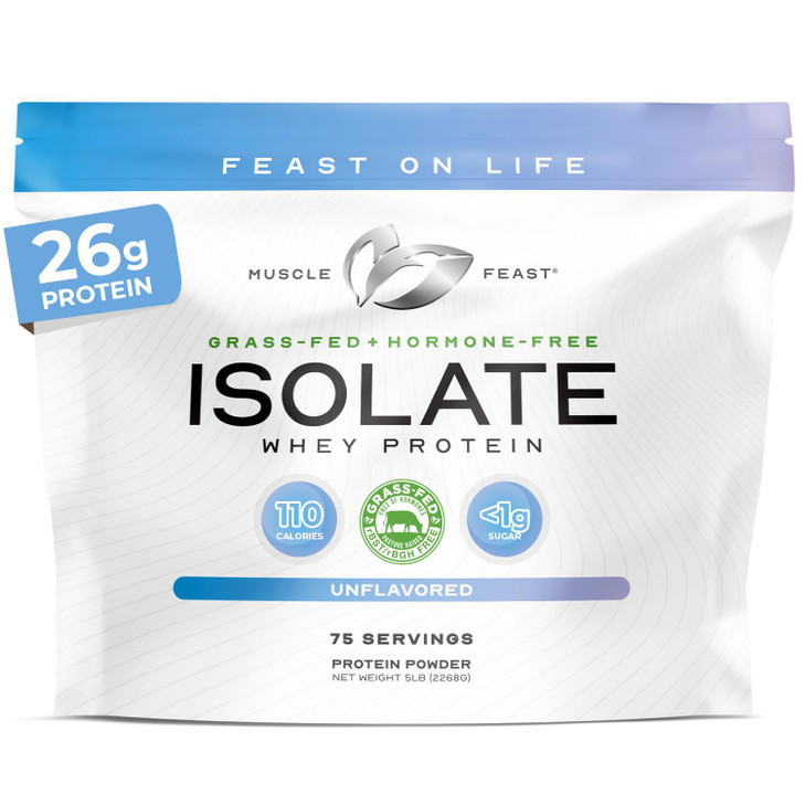 Muscle Feast Grass-Fed Whey Protein Isolate, All Natural Hormone Free Pasture Raised, Whey Isolate Protein Powder for Men and Women, Clean, Non-GMO &