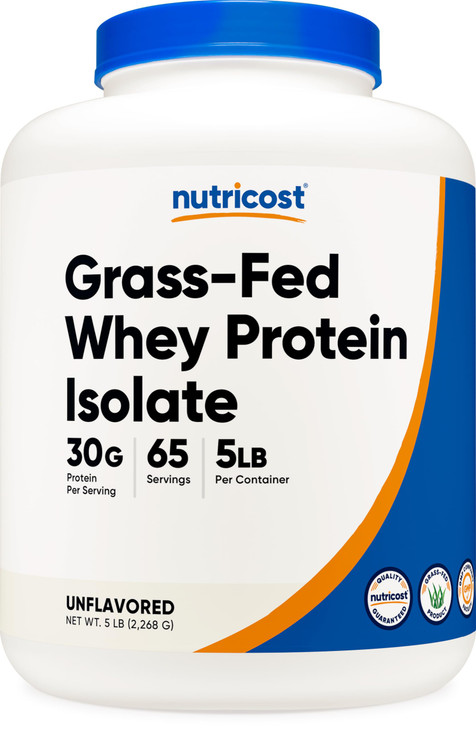 Nutricost Grass-Fed Whey Protein Isolate (Unflavored) 5LBS - rBGH Free, Non-GMO & Gluten Free