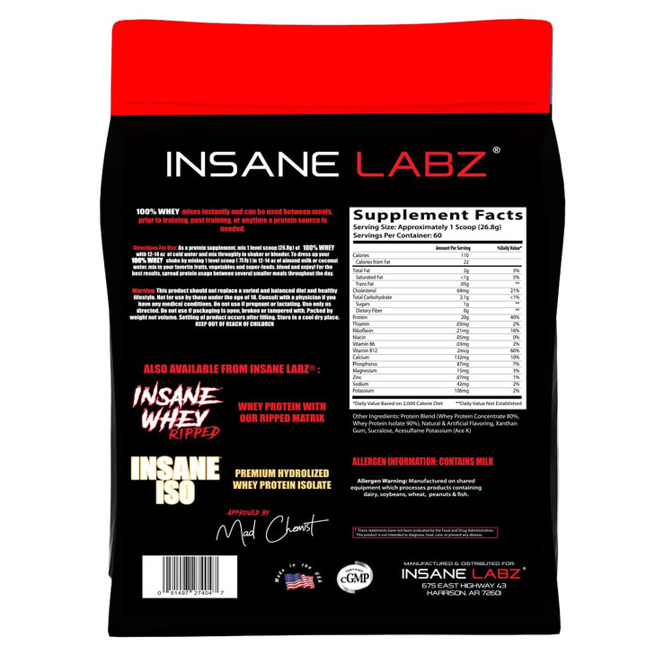 Insane Labz 100% Whey Protein (60 Servings, Vanilla)
