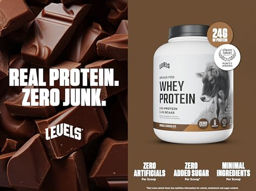 Levels Grass Fed Whey Protein Powder, No Artificials, 24G of Protein, Double Chocolate, 5LB