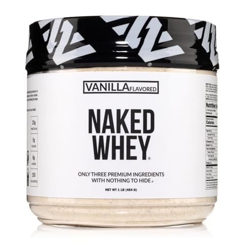 NAKED Vanilla Whey Protein 1Lb, Only 3 Ingredients, All Natural Grass Fed Whey Protein Powder + Vanilla + Coconut Sugar- GMO-Free, Soy Free, Gluten F