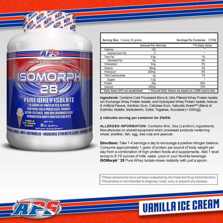 APS Nutrition Isomorph 28 Protein Powder | Pure Whey Isolate | Cold Pressed, Ultra- Filtered, & Ion Exchange Isolates | 28g Protein | 5 Pound (Vanill