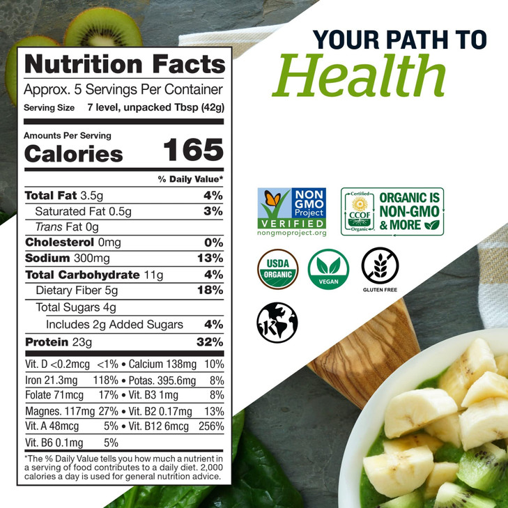Sunfood Organic Supergreens & Protein - Greens Superfood Powder, Organic Protein Powder, Plant Based Vegan Protein, Super Greens for Gut Health w/Chl