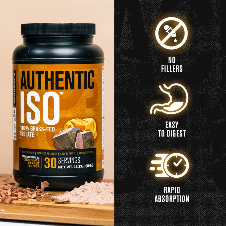 Jacked Factory Authentic ISO Whey Protein Isolate Powder - Low Carb, Non-GMO Muscle Building Protein w/No Fillers, Post Workout Recovery - 30 Serving