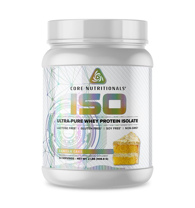 Core Nutritionals Iso Whey Protein Isolate | Lactose, Gluten, & Soy Free | 100% Micro Filtered, Cold Pressed | 25g Protein | 2 Pound (Vanilla Cake)
