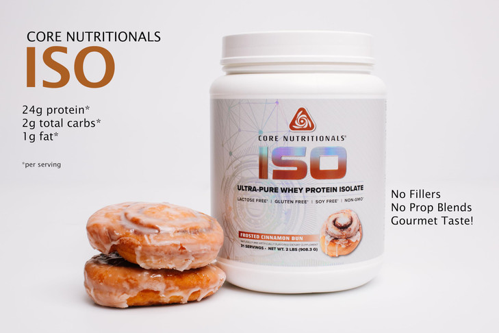 Core Nutritionals Iso Whey Protein Isolate | Lactose, Gluten, & Soy Free | 100% Micro Filtered, Cold Pressed | 25g Protein | 2 Pound (Frosted Cinnamo