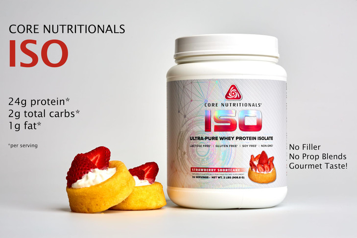 Core Nutritionals Iso Whey Protein Isolate | Lactose, Gluten, & Soy Free | 100% Micro Filtered, Cold Pressed | 25g Protein | 2 Pound (Strawberry Shor