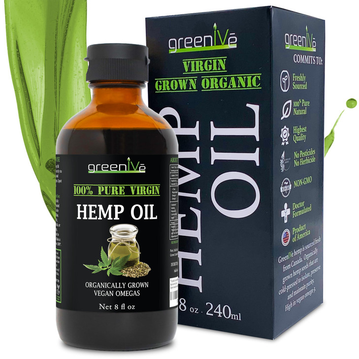 GreenIVe Hemp Oil, 8oz Glass Bottle (240mL), Natural Hemp Seed Oil, Cold-Pressed, Vegan, Non-GMO, Bottled in USA