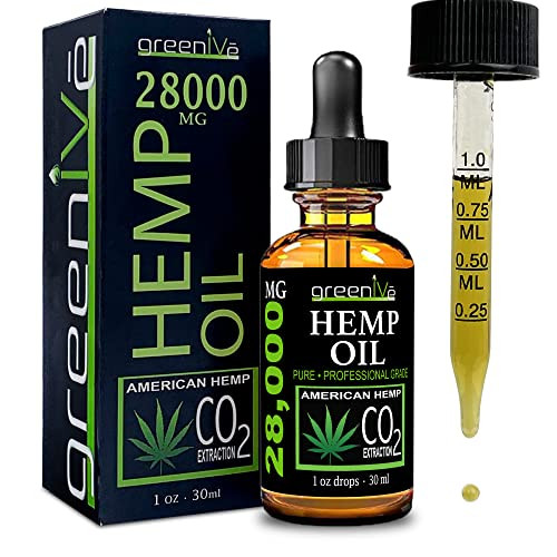 GreenIVe Hemp Oil Drops 28,000mg  Naturally Grown, Vegan, Rich in Omegas  Premium Hemp Oil Dropper  Non-GMO, Made in USA  30mL (1 Pack)