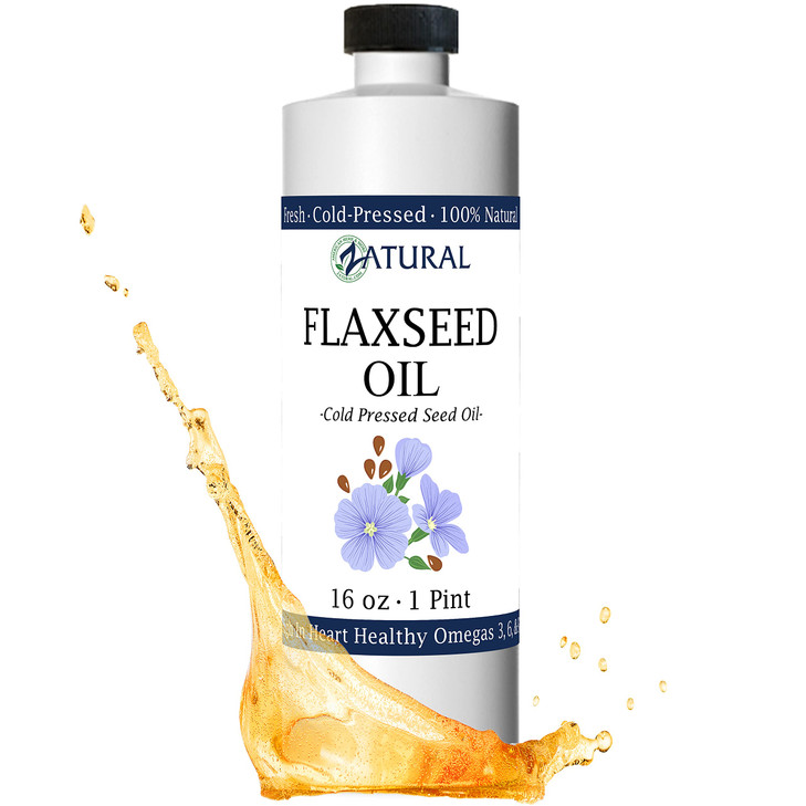 Zatural Cold Pressed Flaxseed Oil  100% Pure Non-GMO Liquid Flax Seed Oil, Vegan Omega-3 ALA Rich, Perfect for Salads, Smoothies, Baking, Skincare &