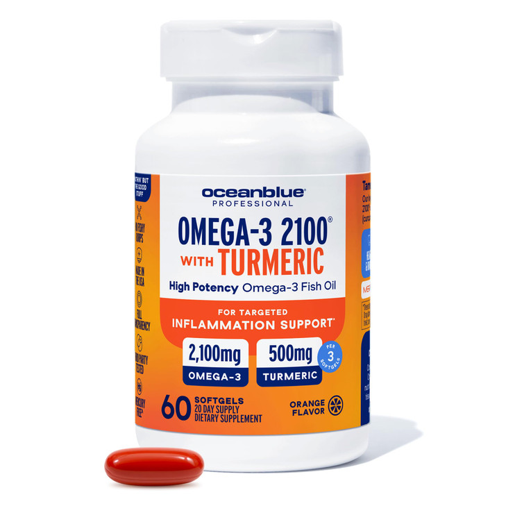 Oceanblue 2100 Triple Strength Omega-3 Fish Oil with Turmeric | Burpless Omega 3 Combo Supplement with Curcumin EPA DHA DPA| Heart and Joint Support