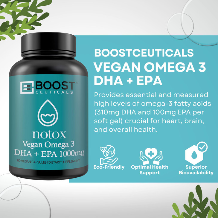 BoostCeuticals Vegan Omega 3 Algae Oil  410mg DHA EPA Softgels No Fishy Burps Heart Brain Eye Support  Vegan Non-GMO 60 Count
