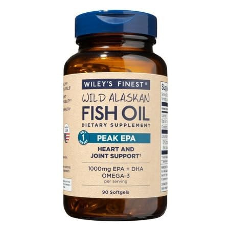 Wiley's Finest Wild Alaskan Fish Oil Peak EPA - Triple Strength Peak EPA & DHA Supplement - 1000mg Fish Oil - Omega-3s for Joint Health Support - 90