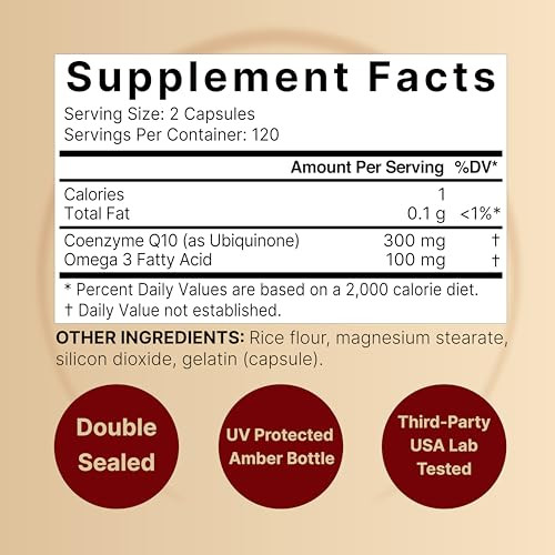 NatureBell CoQ10 300mg with Omega 3, 240 Capsules - 120 Day Supply | Stable High Absorption Form  Antioxidant Support for Heart & Energy Health  Ex