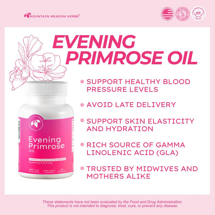 Mountain Meadow Herbs Evening Primrose Oil 1,000mg  Omega-6 Fatty Acids for Womens Health, Supports Clear Skin & Hormonal Balance, Gluten-Free, Eas