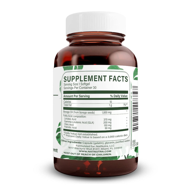 Natural Borage Oil Supplement  Rich in Gamma-linolenic Acid (GLA), A Potent Omega-6 Essential Fatty Acid Known for Supporting Skin, Nerve, and Joint