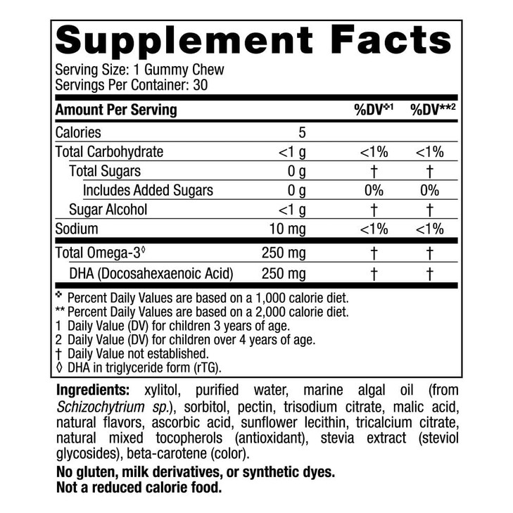 Nordic Naturals Zero Sugar Childrens DHA Vegetarian Gummy Chews - Passion Fruit Lemon Flavor - 30 Gummies - Vegan Algae Oil Omega-3 Supplement for K