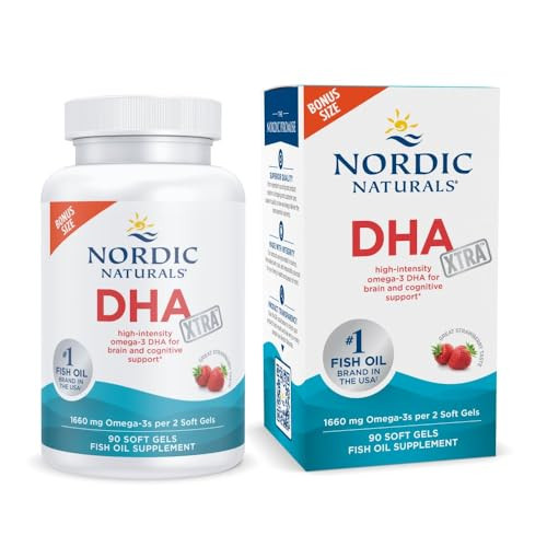 Nordic Naturals DHA Xtra, Strawberry - 90 Soft Gels - 1660 mg Omega-3 - High-Intensity DHA Formula for Brain & Nervous System Support - Non-GMO - 45