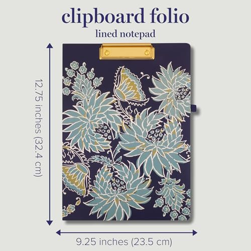 Vera Bradley Clipboard Folio with Refillable Lined Notepad, Padfolio with Interior Pocket and Pen Loop (Marrakesh Vines Cream)