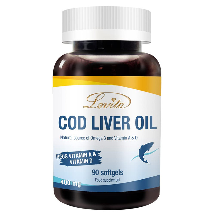 LOVITA Norwegian Cod Liver Oil, High Absorption TG Form, DHA & EPA with Vitamin A & D, Burpless, Easy to Swallow, for Heart, Brain and Immune Support