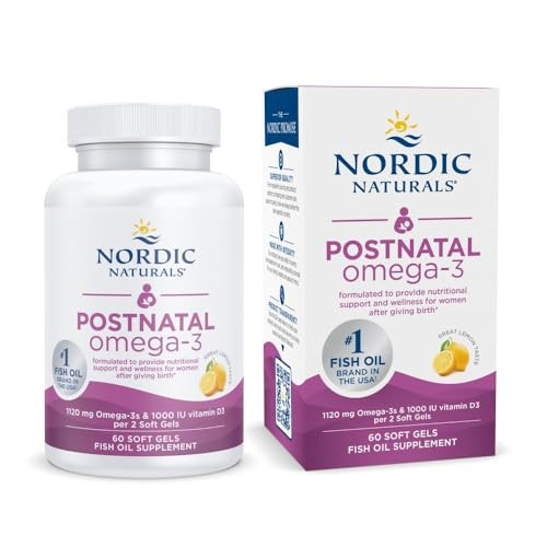 Nordic Naturals Postnatal Omega-3, Lemon - 60 Soft Gels - 1120 Total Omega-3 + 1000 IU Vitamin D3 - Formulated for New Moms; Supports Optimal Wellnes
