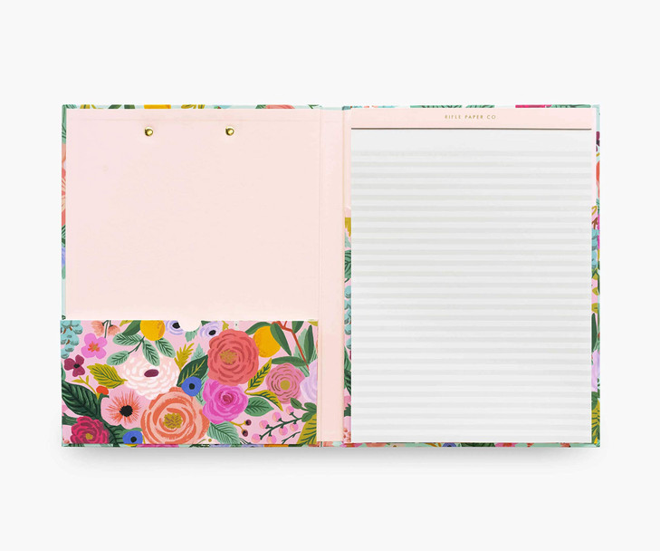 RIFLE PAPER CO. Garden Party Clipfolio, Illustrated Hardcover and Contrasting Interior, Features Strong Gold Clip on The Front, Comes with Writing Pa