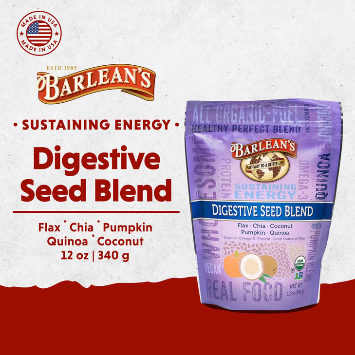 Barlean's Organic Digestive Seed Blend Fiber Supplement with Whole Chia, Ground Flax and Pumpkin Seeds, Quinoa, and Coconut, Rich in Omega 3 and Diet