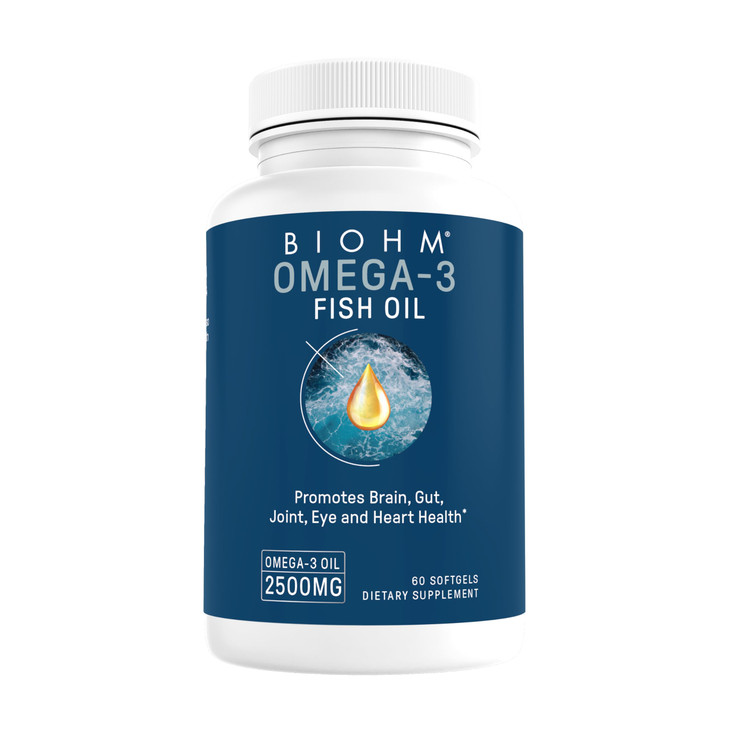 BIOHM Omega-3 Fish Oil (2500mg, 60 Softgels) High Potency 860mg EPA & 630mg DHA, Omega 3 Fatty Acid Supplements to Support Brain, Joint, Eye, Liver &
