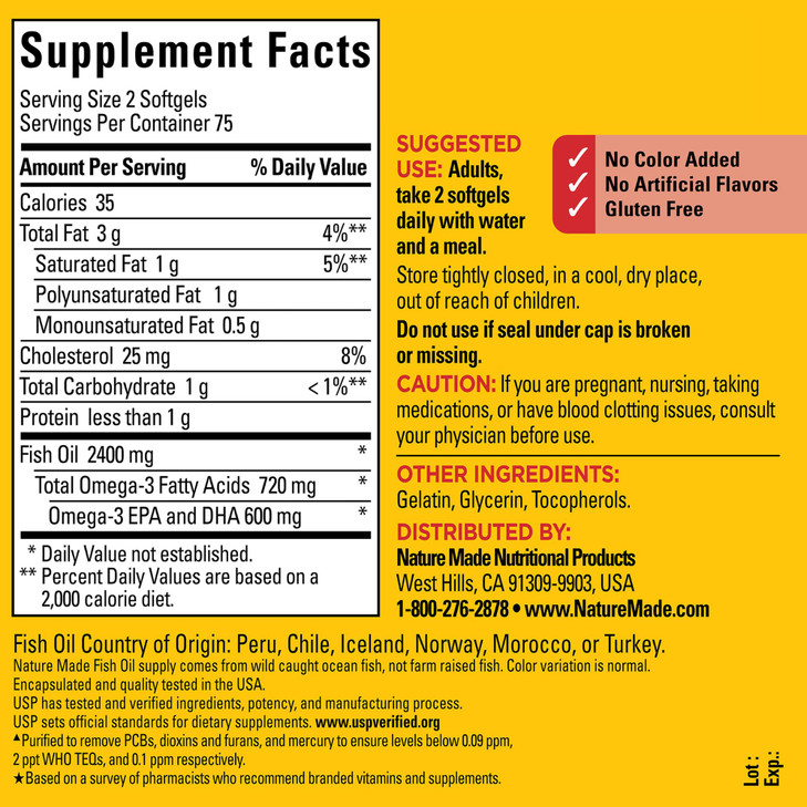 Nature Made Fish Oil Omega 3 Supplements, 1200 mg Softgels, Omega 3 Fish Oil for Healthy Heart Support, 150 Softgels, 75 Day Supply