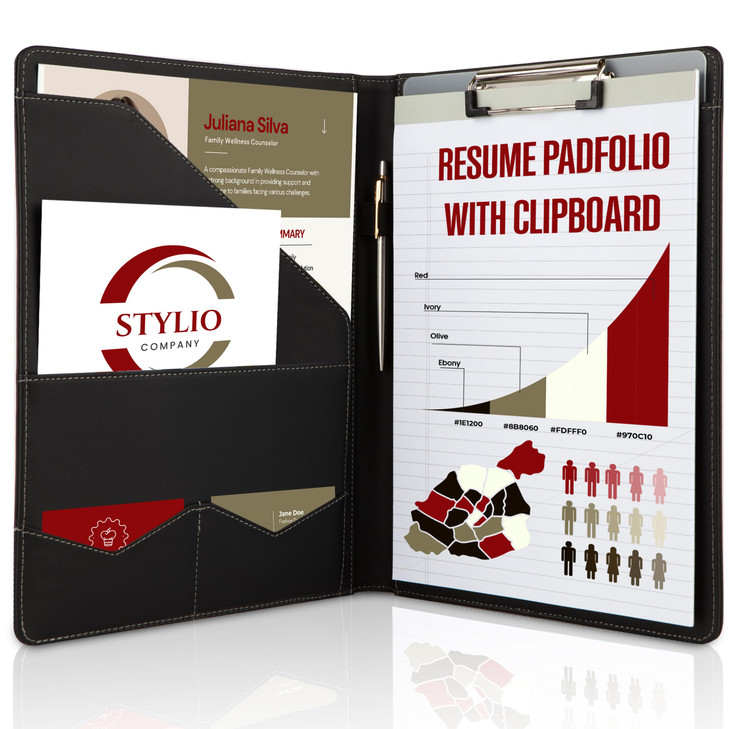 STYLIO Padfolio Folder with Removable Clipboard | Portfolio Organizer | Binder with Storage for Notebook, Notepad | Nursing Clipboard Folio, CNA Acce