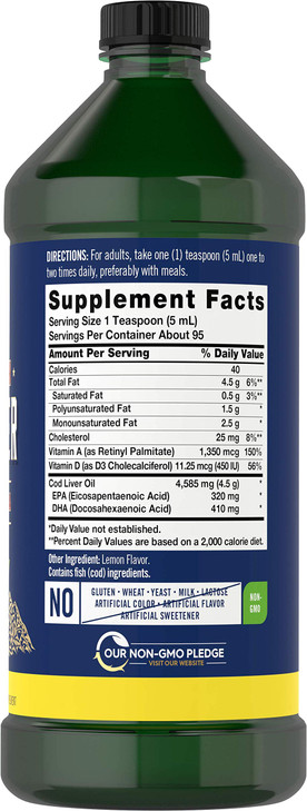 Carlyle Cod Liver Oil Liquid | 16 fl oz | Pack of 3 Bottles | Lemon Flavor | Norwegian | Non GMO, Gluten Free